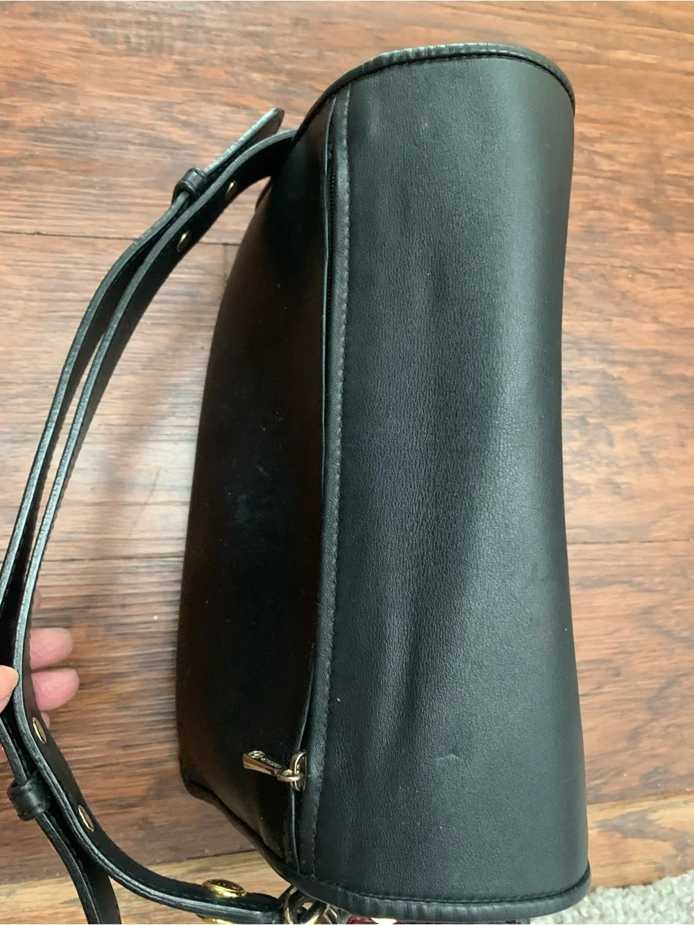 Black Longchamp  Leather Shoulder Bag with Gold Hardware